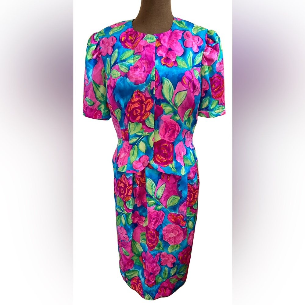 Vintage Silk Floral Skirt Set